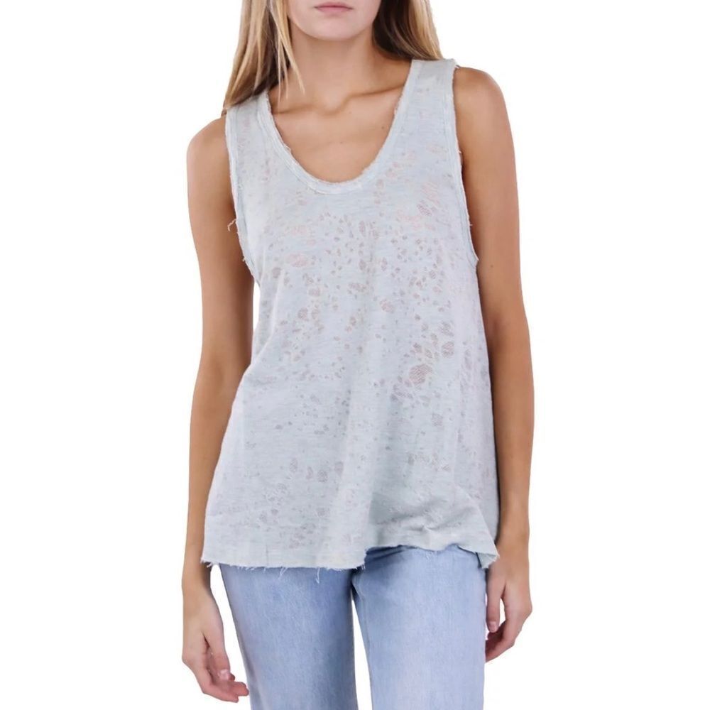 Anthropologie Maronie Gray distressed Tank top relaxed fit sz S light blue